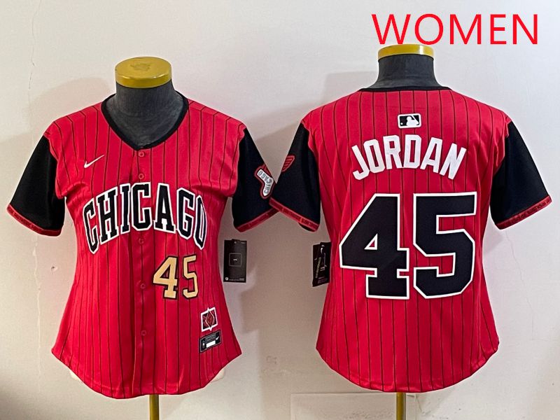 Women 2025 Chicago White Sox #45 Jordan Red Joint Name Nike MLB Jersey style 4->women mlb jersey->Women Jersey